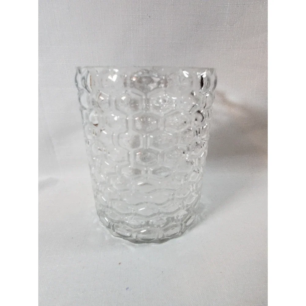 Clear Textured Glass Vase/Utensil Holder Honeycomb‎ Hex Pattern 6